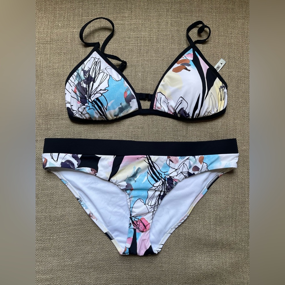 The Bikini Lab 3 piece Floral Print Bikini and Cover up set.